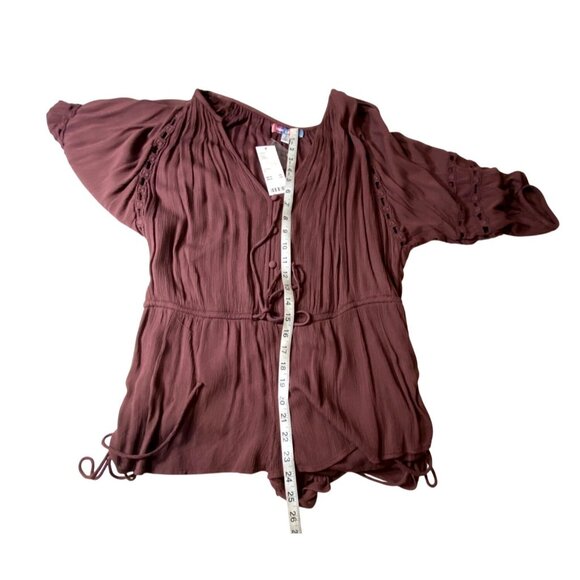 Urban Outfitters Brown Romper S V-Neck Button-Front Lace Sleeve Tie Waist 100% V - Picture 7 of 12